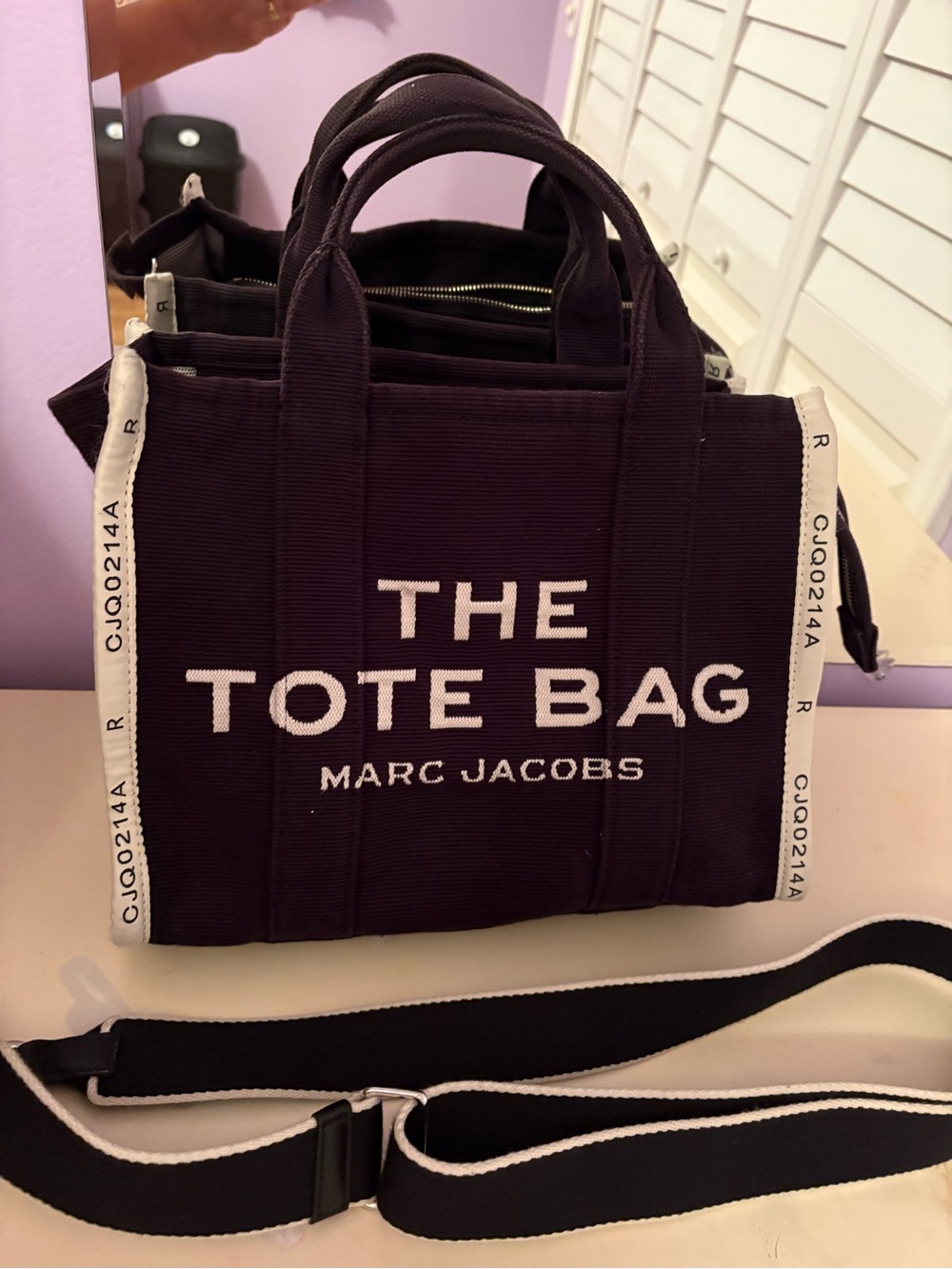 Marc Jacobs Black Canvas 'The Tote Bag' with White Trim